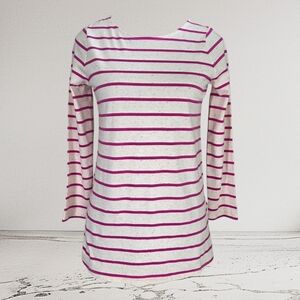 Lands' End Pink and White Striped 3/4 Sleeve Top With Ruffle In Back Size Small